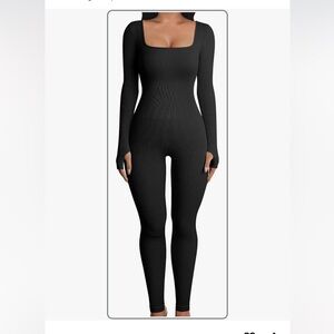 Ribbed Long Sleeve Jumpsuit - Black
